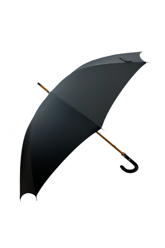 Parapluie canne noir poignée en cuir véritable