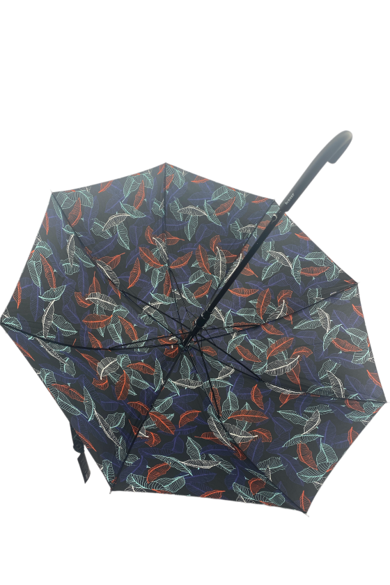 Parapluie canne automatique motif "feuille tropicale"