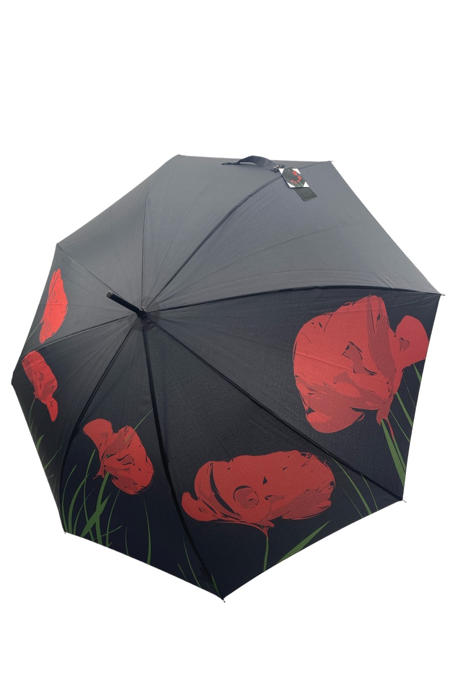 Parapluie canne 8 baleines (noir avec coquelicots)