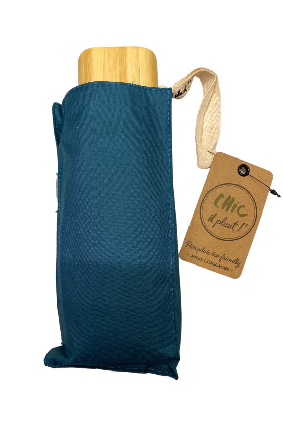 Mini-parapluie pliable manuel léger uni poignée bambou
