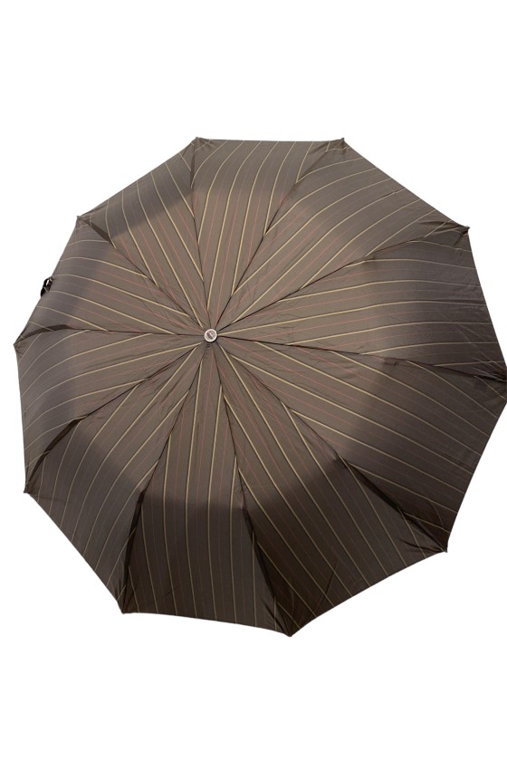 Parapluie pliable automatique tissu satiné à lignes brune