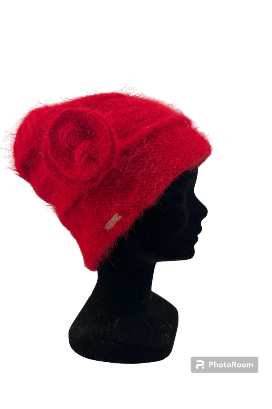 Bonnet dame angora/laine avec fleur (4 couleurs) Colori Rouge