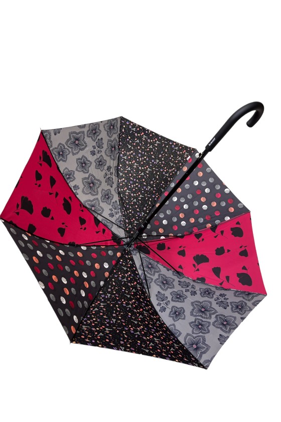 Parapluie canne automatique motif "patchwork rouge"