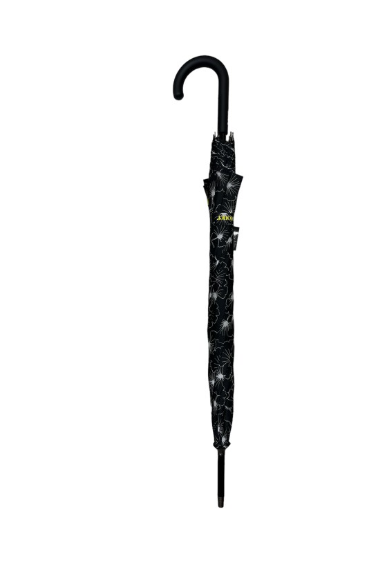 Parapluie canne automatique motif "ginkgo noir"