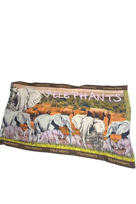 Fine étole/écharpe motif "éléphants" 100% fibres naturelles