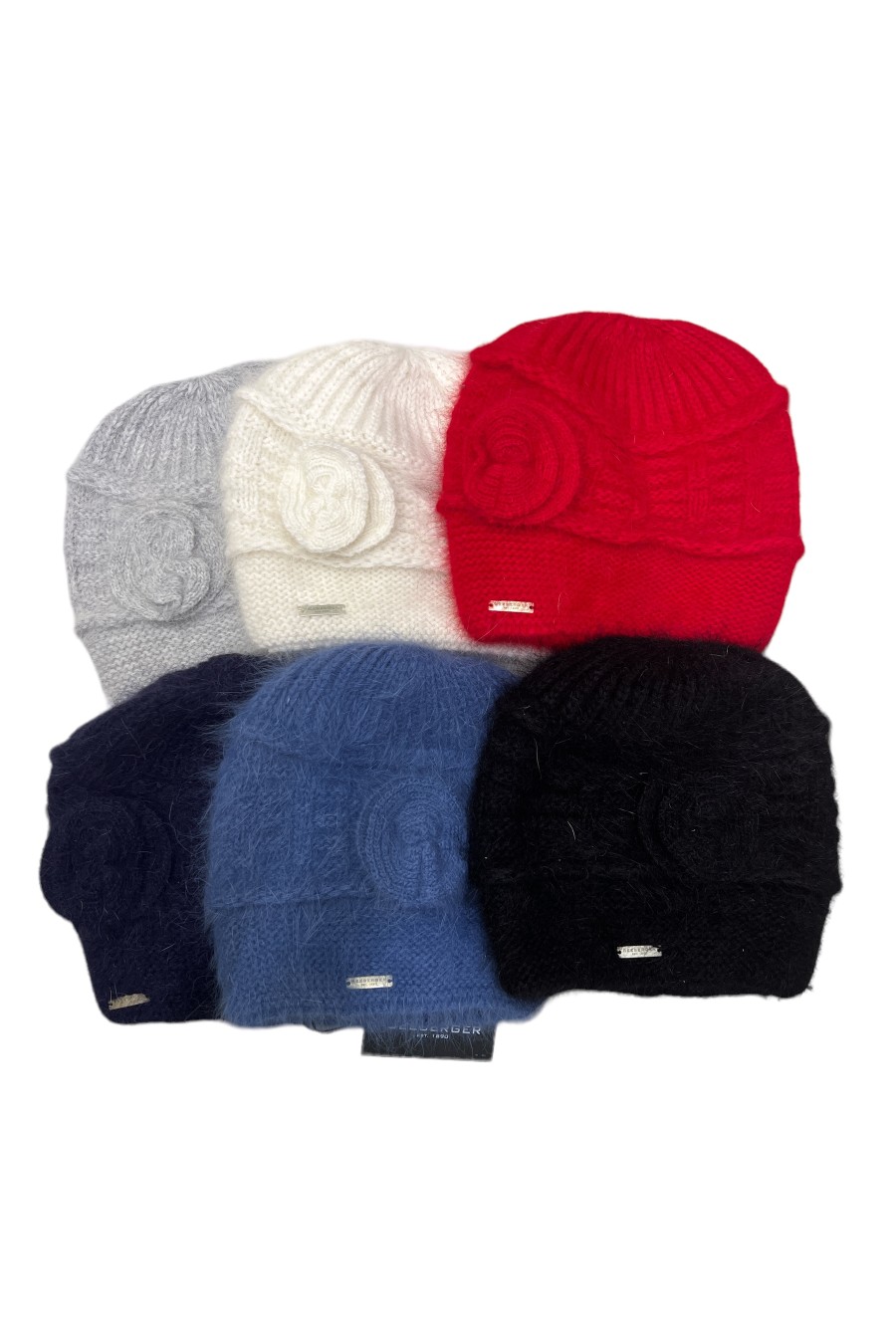 Bonnet dame angora/laine avec fleur (4 couleurs) Colori Rouge